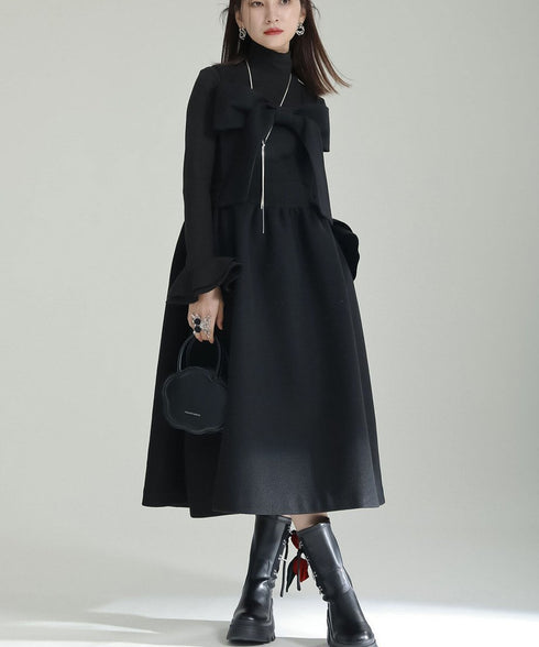 Bow Strap Wool Dress